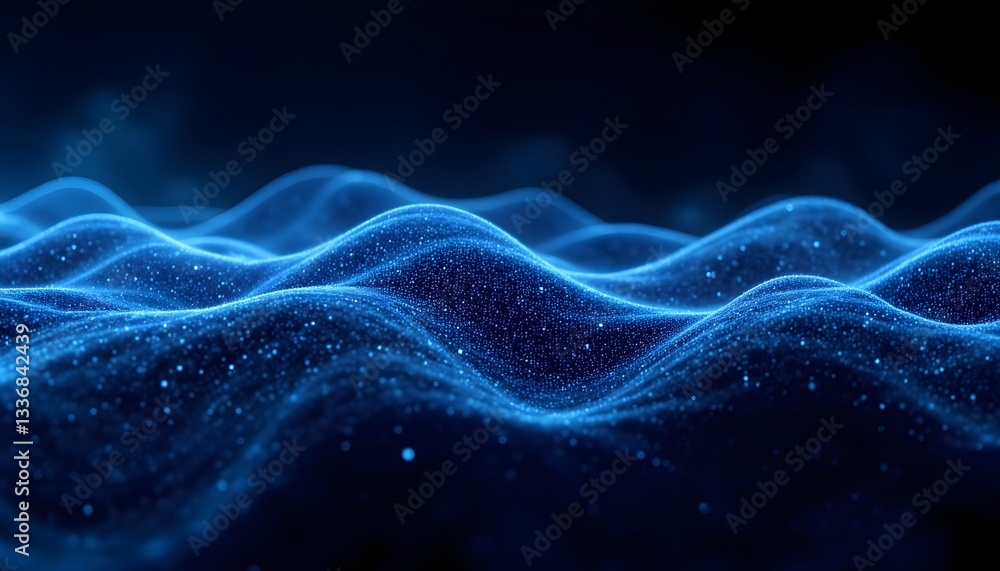 Fototapeta premium A mesmerizing visual representation of pixelated particles gracefully flowing and intersecting in a vast digital abyss