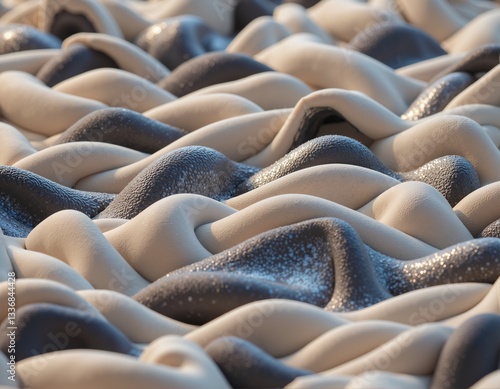 Pattern of undulating white and gray fabrics