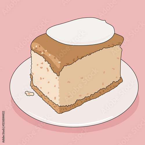 Minimalist Cake Slice on a Plate, on Pink Background. Clean Illustration with Space for Marketing Text or Promotional Details in Food, Cafe, Sweet Desserts and Baking Businesses