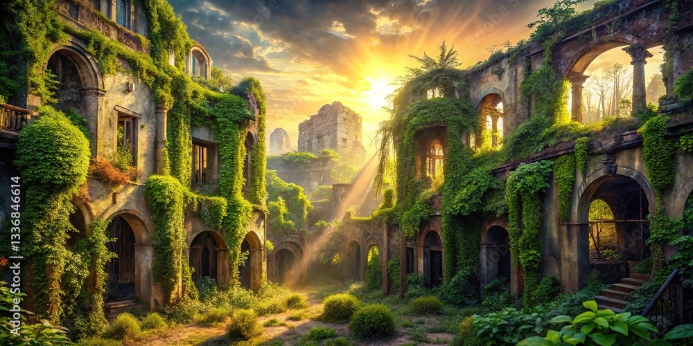 Abandoned City, Overgrown Ruins, Urban Decay Abandoned City, Overgrown Ruins, Urban Decay