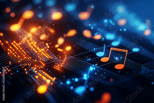 Wallpaper Mural Abstract background featuring vibrant musical notes and glowing lines, creating dynamic and energetic atmosphere. Perfect for music related themes and projects Torontodigital.ca