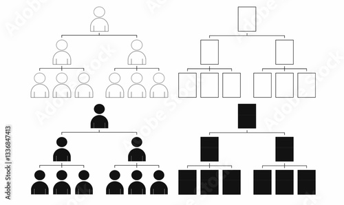  A detailed vector illustration of an organizational chart and family tree in line and solid styles. Perfect for business hierarchy, genealogy, and infographics.
