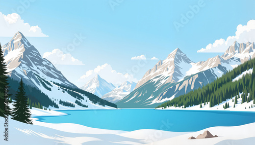 Wallpaper Mural Scenic alpine landscape featuring snowy mountains and blue lake, tranquility Torontodigital.ca