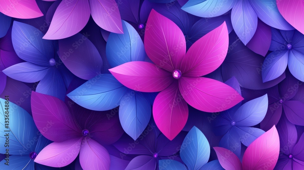 Fototapeta premium Vibrant Purple Pink And Blue Flowers Pattern Background