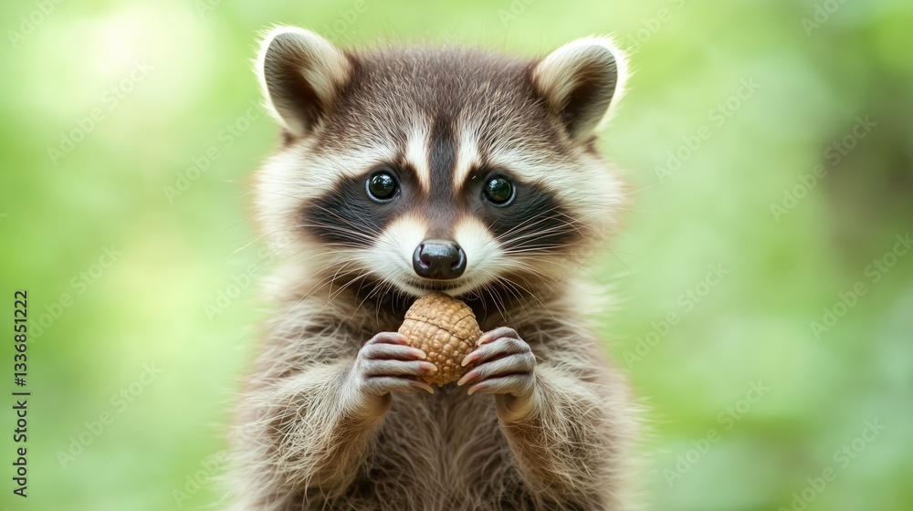 Obraz premium Raccoon eating acorn in forest cute wildlife photography nature close-up