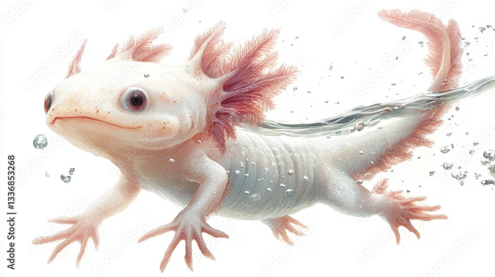 Naklejka premium A charming axolotl floating in water