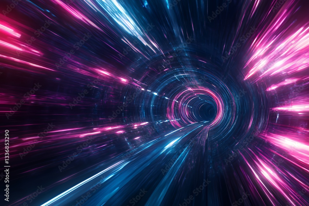 Obraz premium Abstract Neon Light Tunnel Speed Lines Artwork