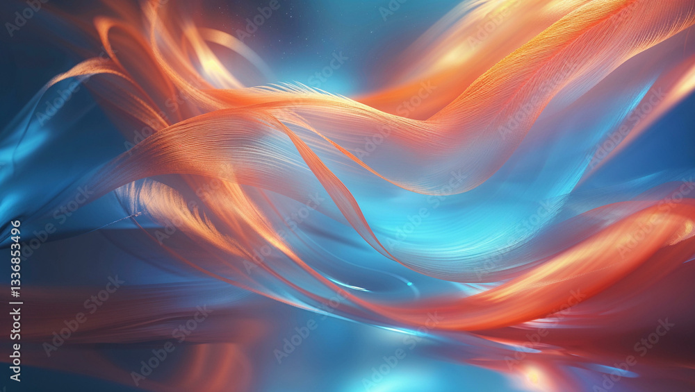 Obraz premium A luminous, dreamy background radiates an otherworldly glow, with subtle, feathery reflections that gently undulate across the surface