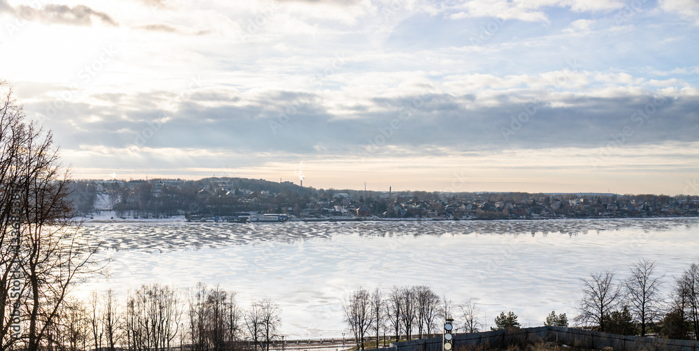 Fototapeta premium panoramic view of river from viewpoint in Kostroma