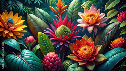 Wallpaper Mural Lush Jungle Blooms, Exotic Floral Photography Torontodigital.ca