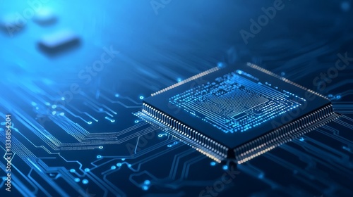 Closeup of a complex circuit board, detailed view of electronic components and wiring