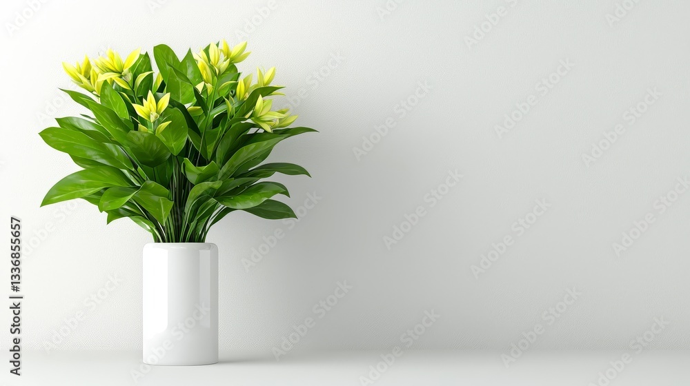 Serene green plant in a minimalist white vase, touch of nature for your home decor Serene green plant in a minimalist white vase, touch of nature for your home decor