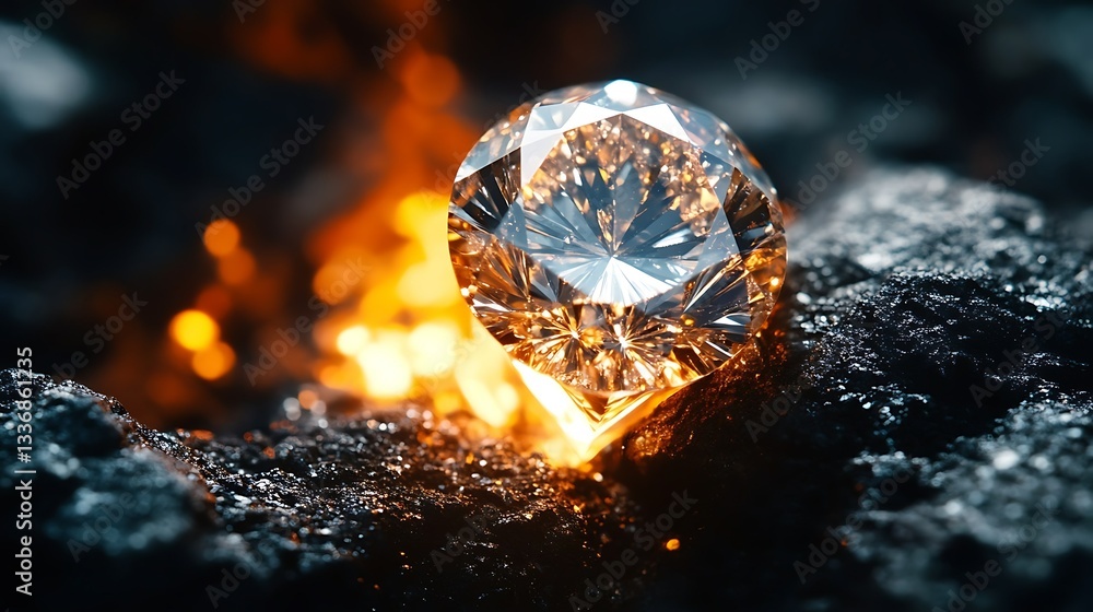 Fiery Diamond Gemstone, Volcanic Rock