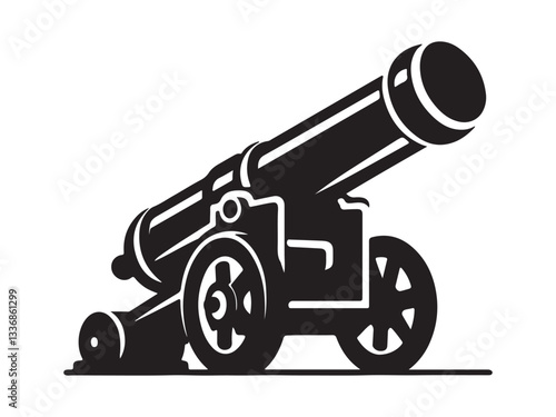 Military cannon vector silhouette illustration on white background
