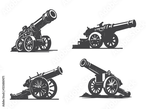 Set of cannon silhouette vector illustration on white background
