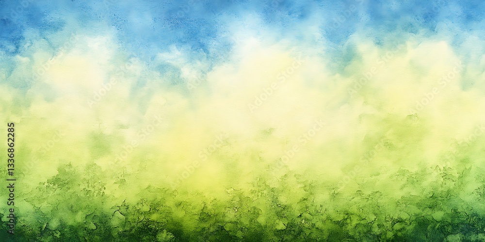 Sky, Green Field, Watercolor, Nature