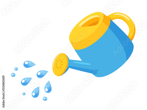 かわいいじょうろで水やりをするイラスト
