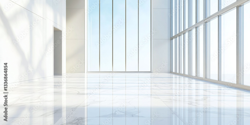 A pristine white marble floor with delicate veining in a bright, airy modern room. A pristine white marble floor with delicate veining in a bright, airy modern room.