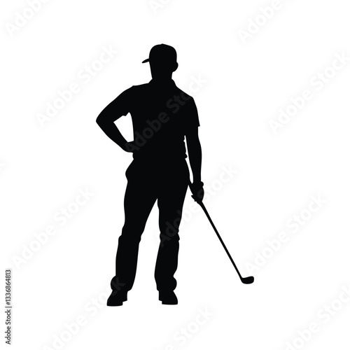 Silhouette of a Golfer: A stylish silhouette of a golfer standing confidently, holding a golf club, capturing the essence of focus and elegance on the course. 