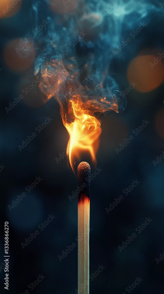 Matchstick in flames with bright yellow-orange glow, showcasing fire intensity, spark ignition, and burning motion, ideal for conceptual artwork, illustrated book style Matchstick in flames with bright yellow-orange glow, showcasing fire intensity, spark ignition, and burning motion, ideal for conceptual artwork, illustrated book style