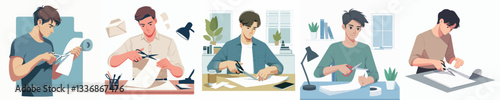 vector male character cutting paper