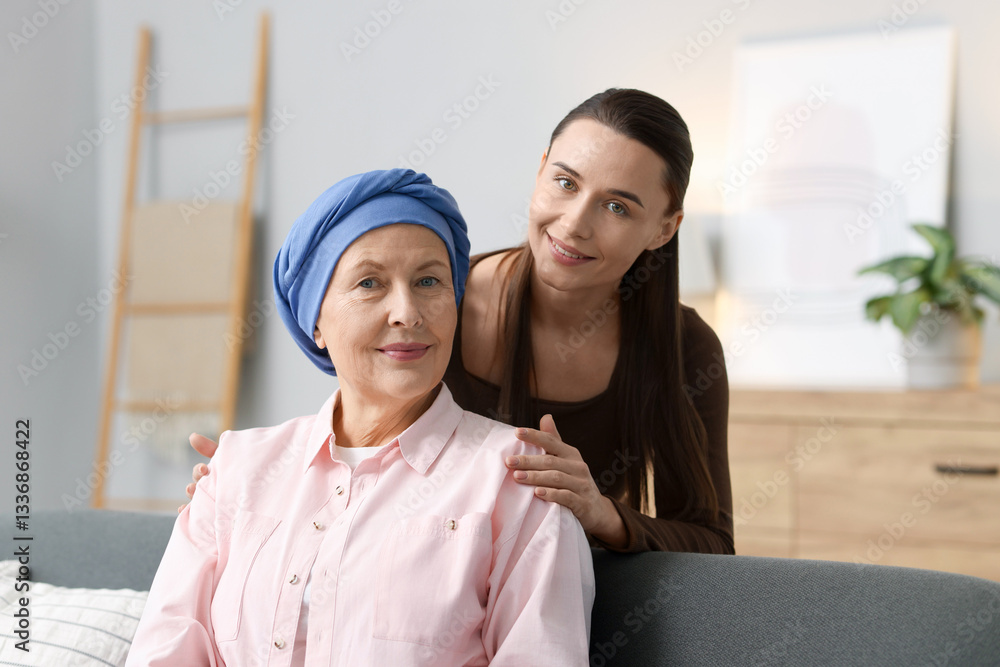 Woman with cancer and her daughter at home Woman with cancer and her daughter at home