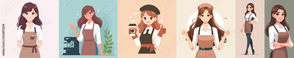 vector set of beautiful female baristas vector set of beautiful female baristas