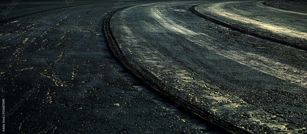 Dark asphalt curves, tire tracks