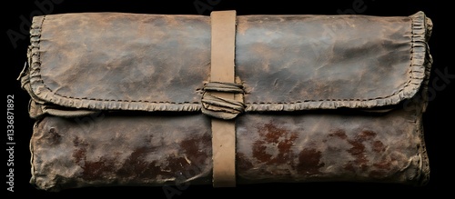 Obraz na płótnie Aged leather satchel, closed, dark background w salonie