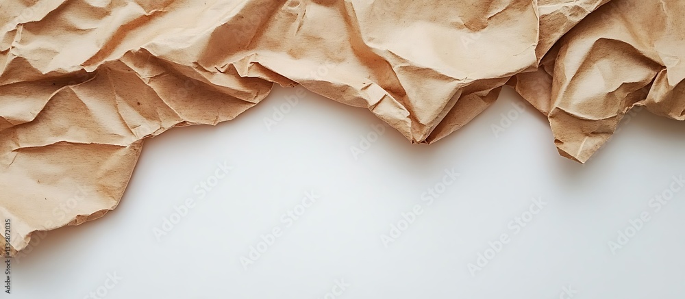 Crumpled brown paper on white