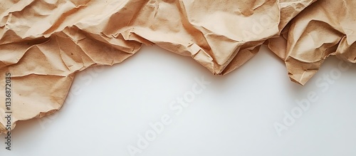 Obraz na płótnie Crumpled brown paper on white w salonie