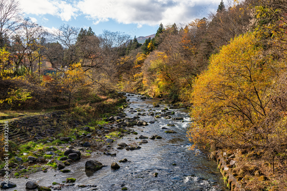 Scenic sight in Nikko along the Daiya river during fall season. Tochigi Prefecture, Japan. Scenic sight in Nikko along the Daiya river during fall season. Tochigi Prefecture, Japan.