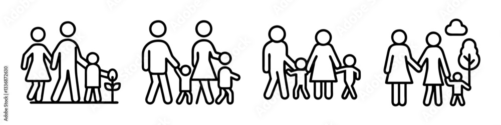 family walking in park icon, family walking in park line art - simple line art of family walking in park, perfect for family walking in park logos and icons family walking in park icon, family walking in park line art - simple line art of family walking in park, perfect for family walking in park logos and icons