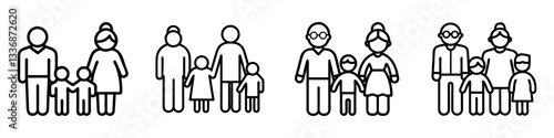 grandparents with grandchildren icon, grandparents with grandchildren line art - simple line art of grandparents with grandchildren, perfect for grandparents with grandchildren logos and icons