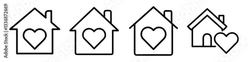 heart and house icon, heart and house line art - simple line art of heart and house, perfect for heart and house logos and icons