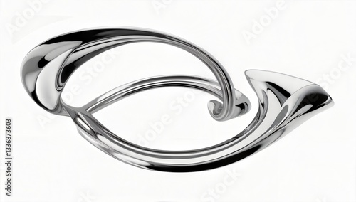  3D abstract silver shape with smooth curves, futuristic and elegant metallic design