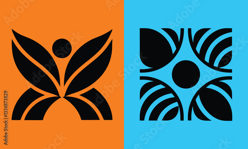 Butterfly logo with a fairy woman and colorful background
