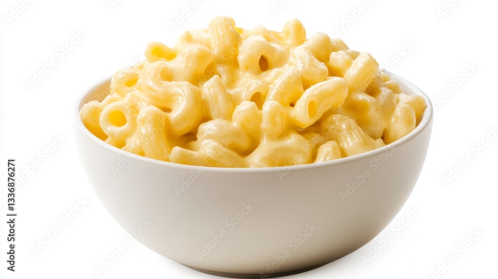 Creamy mac and cheese in a bowl, isolated on white background Creamy mac and cheese in a bowl, isolated on white background