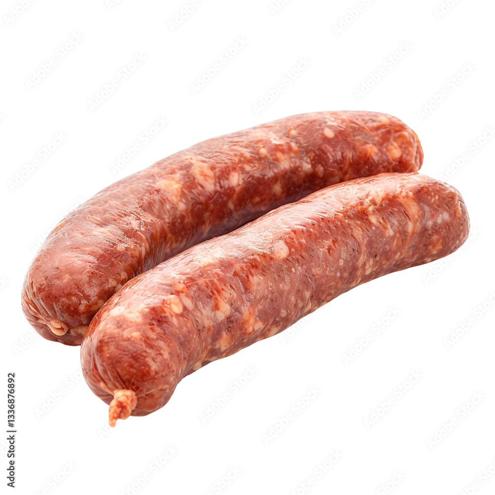 Raw pork sausages isolated on white background Raw pork sausages isolated on white background