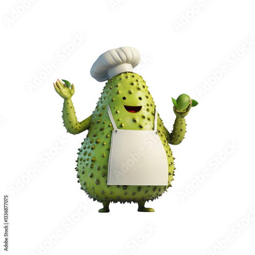 Cheerful Soursop Chef Character Holding Lime