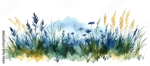 Obraz na płótnie Watercolor Wildflowers, Mountain View w salonie