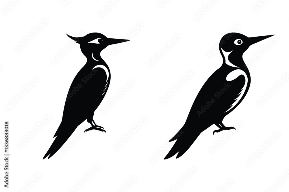 Fototapeta premium Woodpecker silhouette vector illustration 