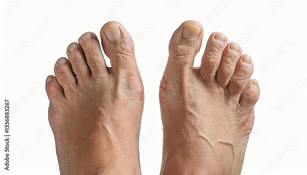 a pair of heavyset feet with rounded, puffed-up toes, visible swelling and thick skin texture, isolated clean white background, no shadow
a pair of heavyset feet with rounded, puffed-up toes, visible swelling and thick skin texture, isolated clean white background, no shadow