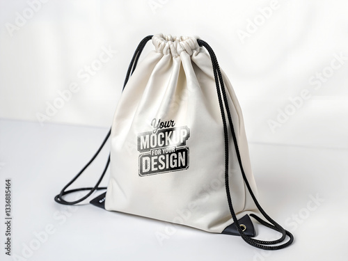 Drawstring bag packaging clean empty stylish minimal mockup design 