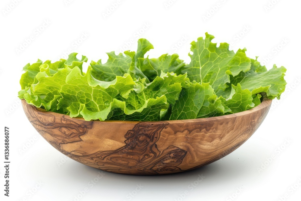 Ultra Quality Image of Lettuce Leaves in Wood Bowl Isolated on White White Ultra Quality Image of Lettuce Leaves in Wood Bowl Isolated on White White