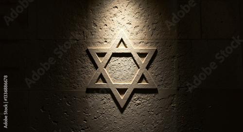 Star of David Carved in Stone, Spotlight Effect, Jewish Symbol of Faith and Heritage