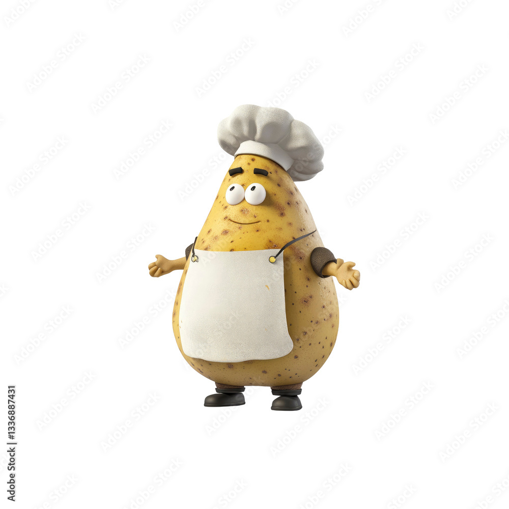 Fototapeta premium Cheerful Potato Chef Character 3D Render