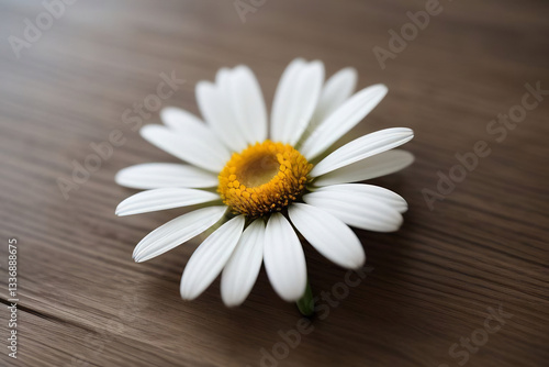 White Daisy on Wooden Table