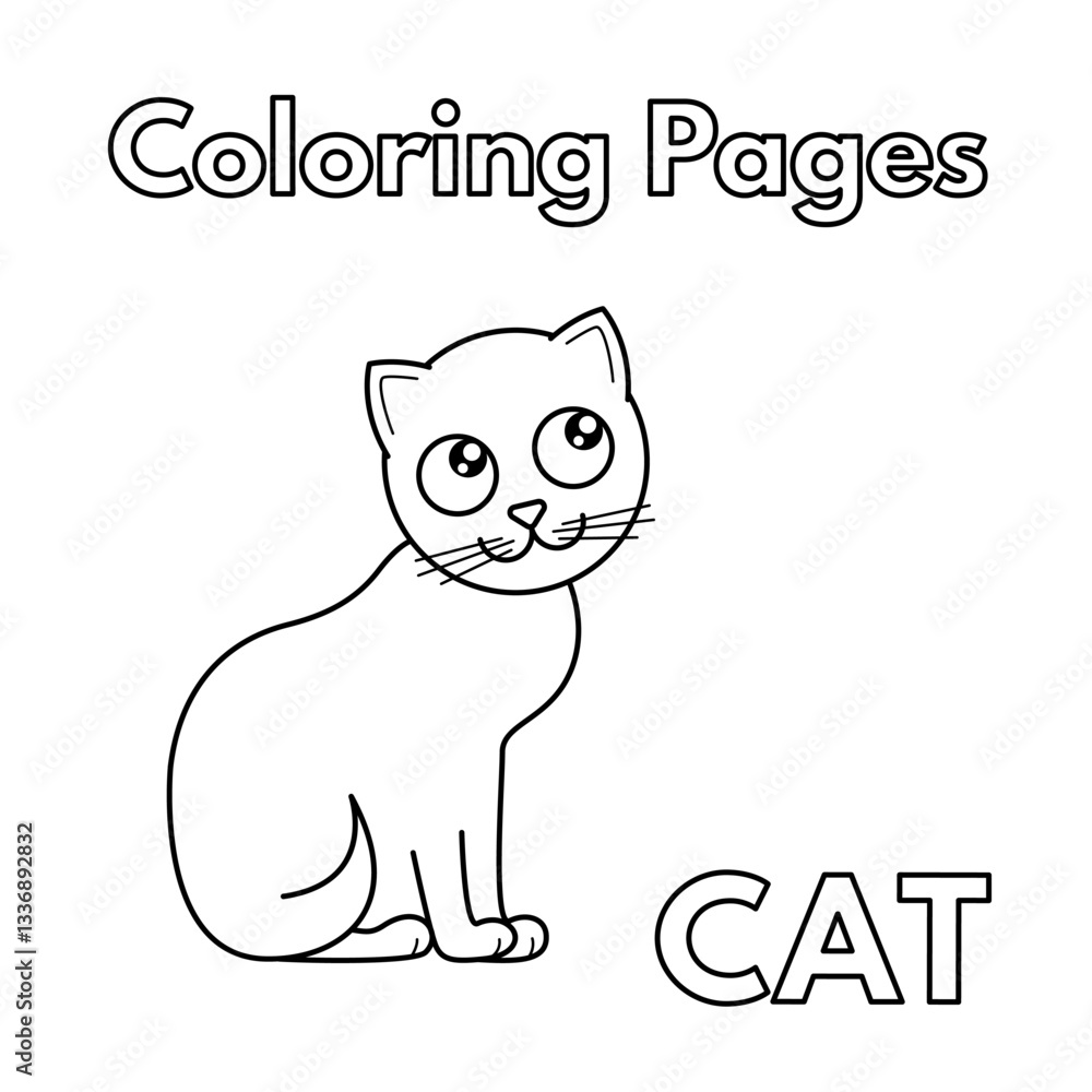 Naklejka premium Cartoon illustration of cute cat. Vector coloring book pages for children
