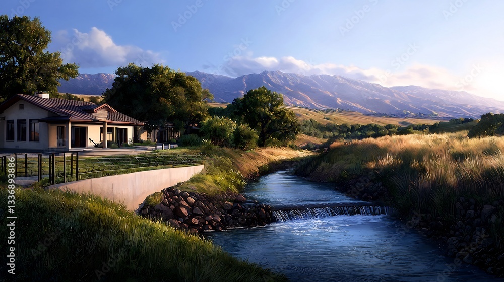 Mountain Valley Home for Serene Creekside Sunset. Mountain Valley Home for Serene Creekside Sunset.
